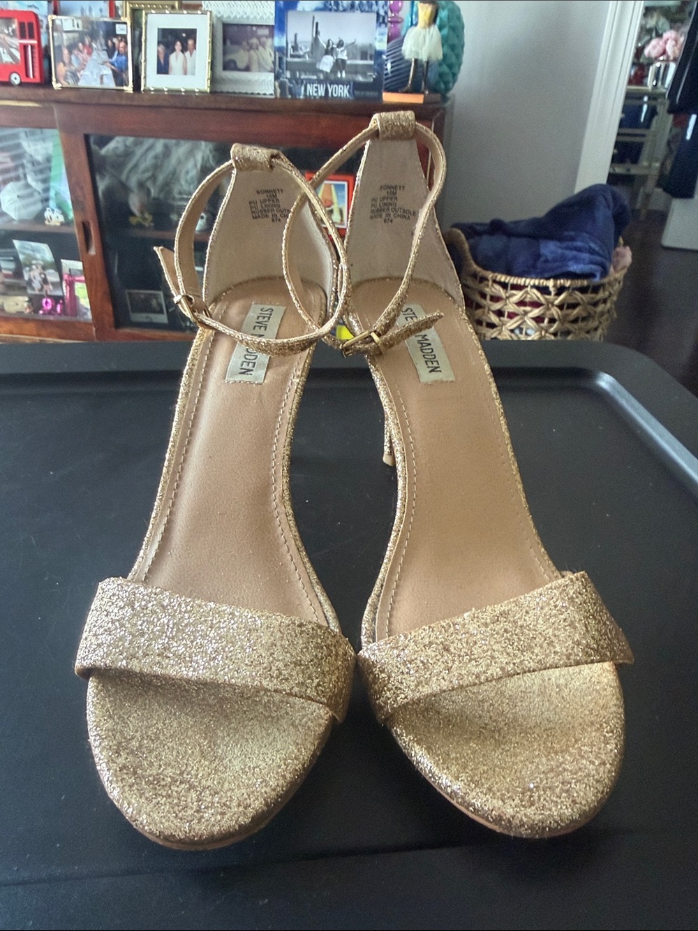 Steve Madden Gold Glitter Ankle-Strap Sandals